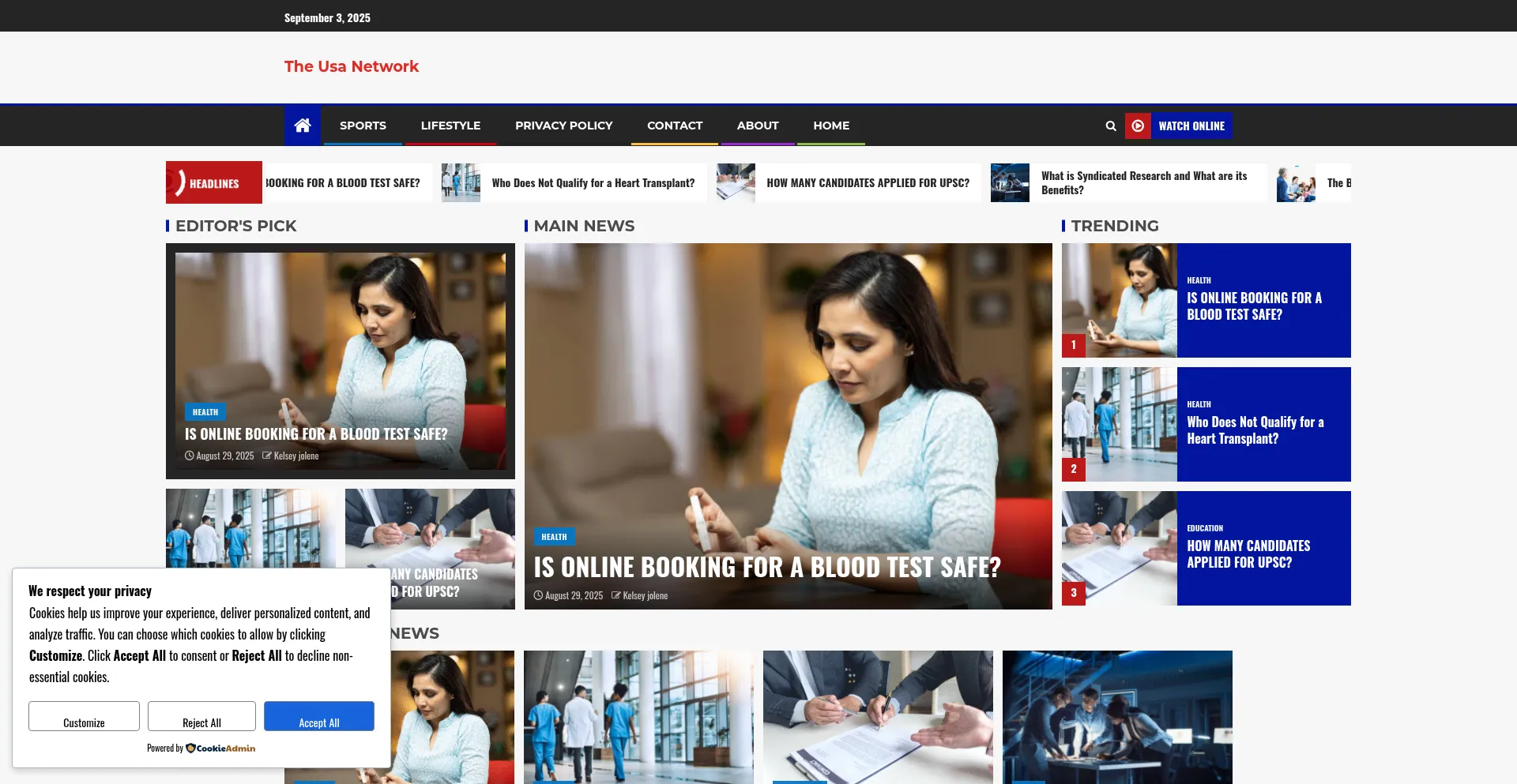 Website screenshot of Theusanetwork.com