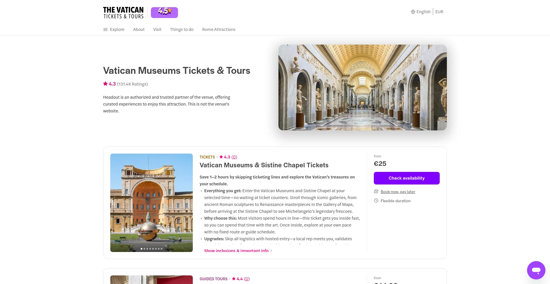 Website screenshot of Thevaticantickets.com