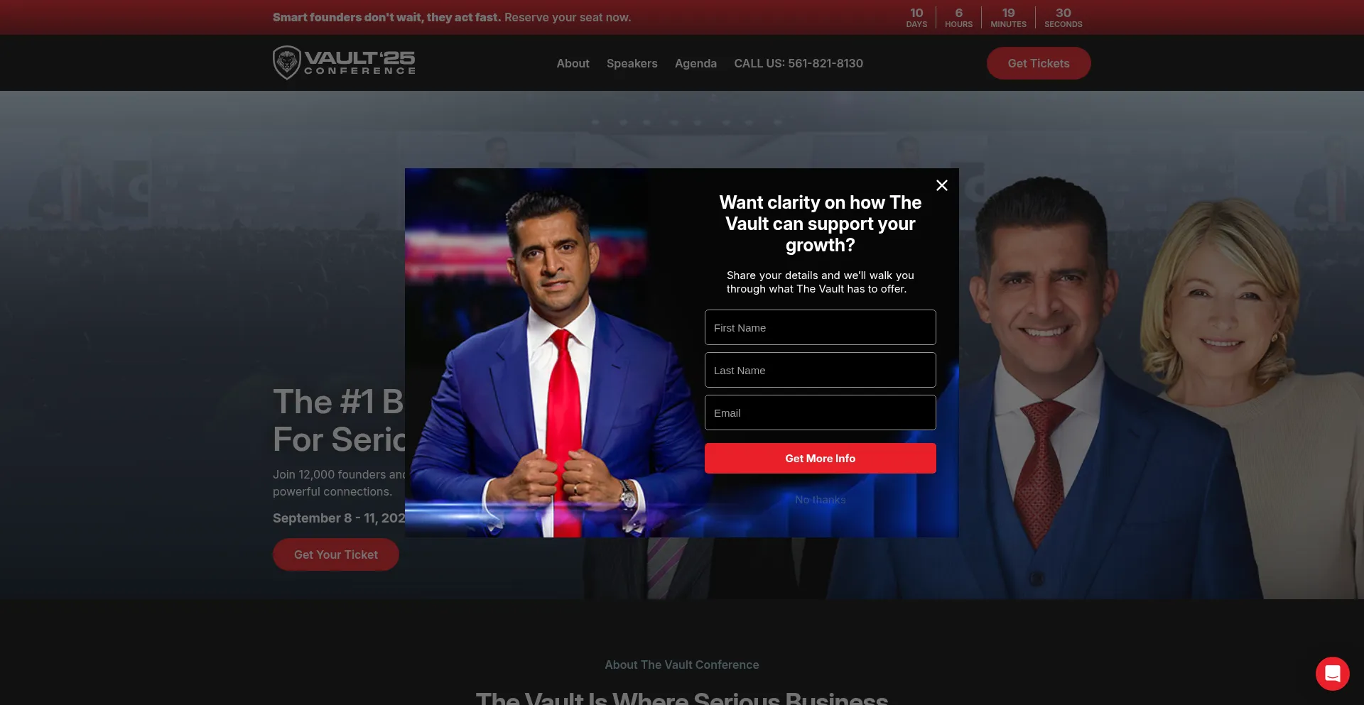 Website screenshot of Thevaultconference.com