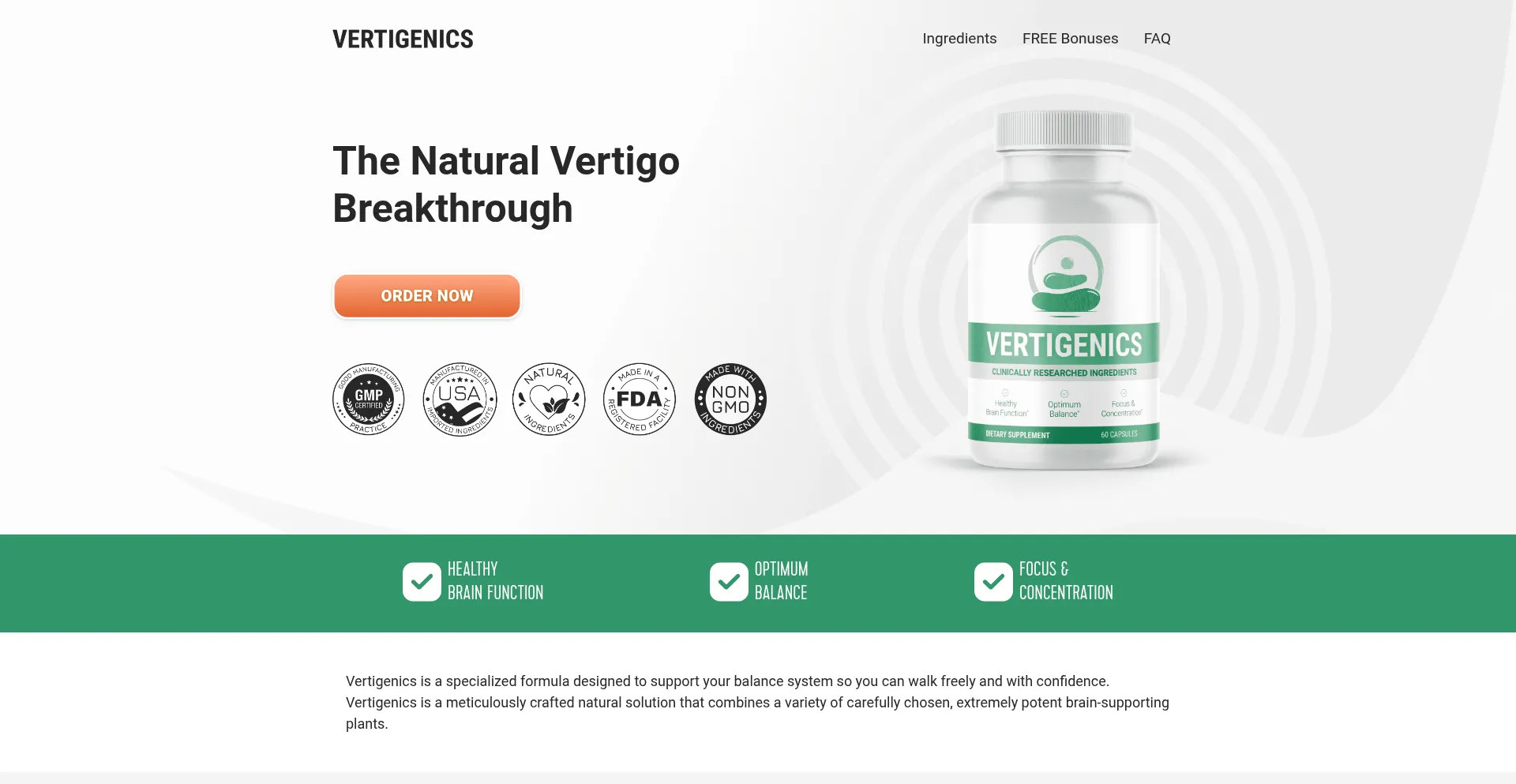 Website screenshot of Thevertigenics24.com