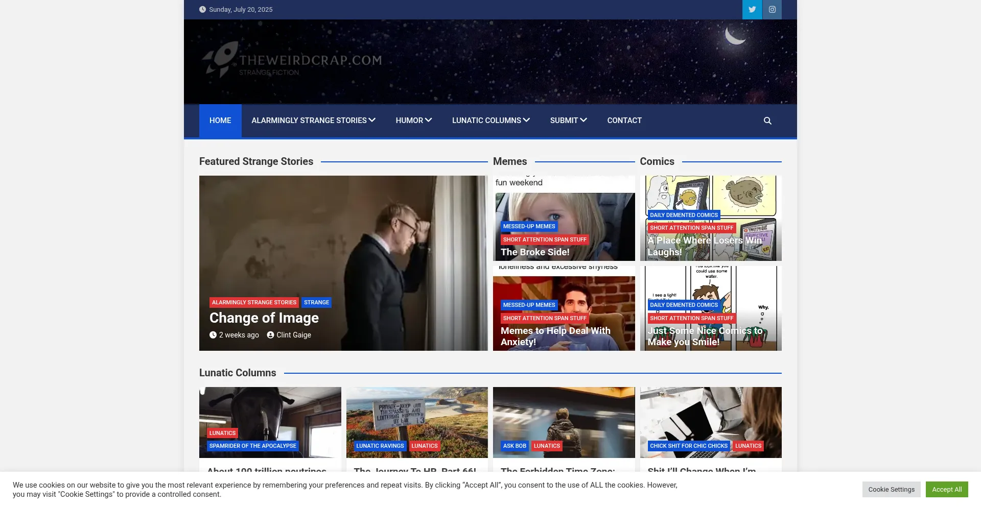 Website screenshot of Theweirdcrap.com