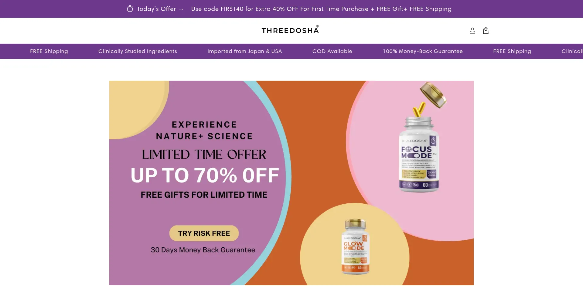 Website screenshot of Threedosha.com