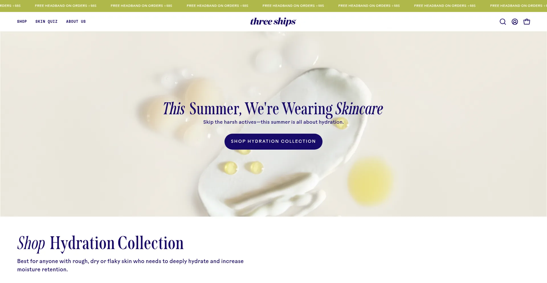 Website screenshot of Threeshipsbeauty.com