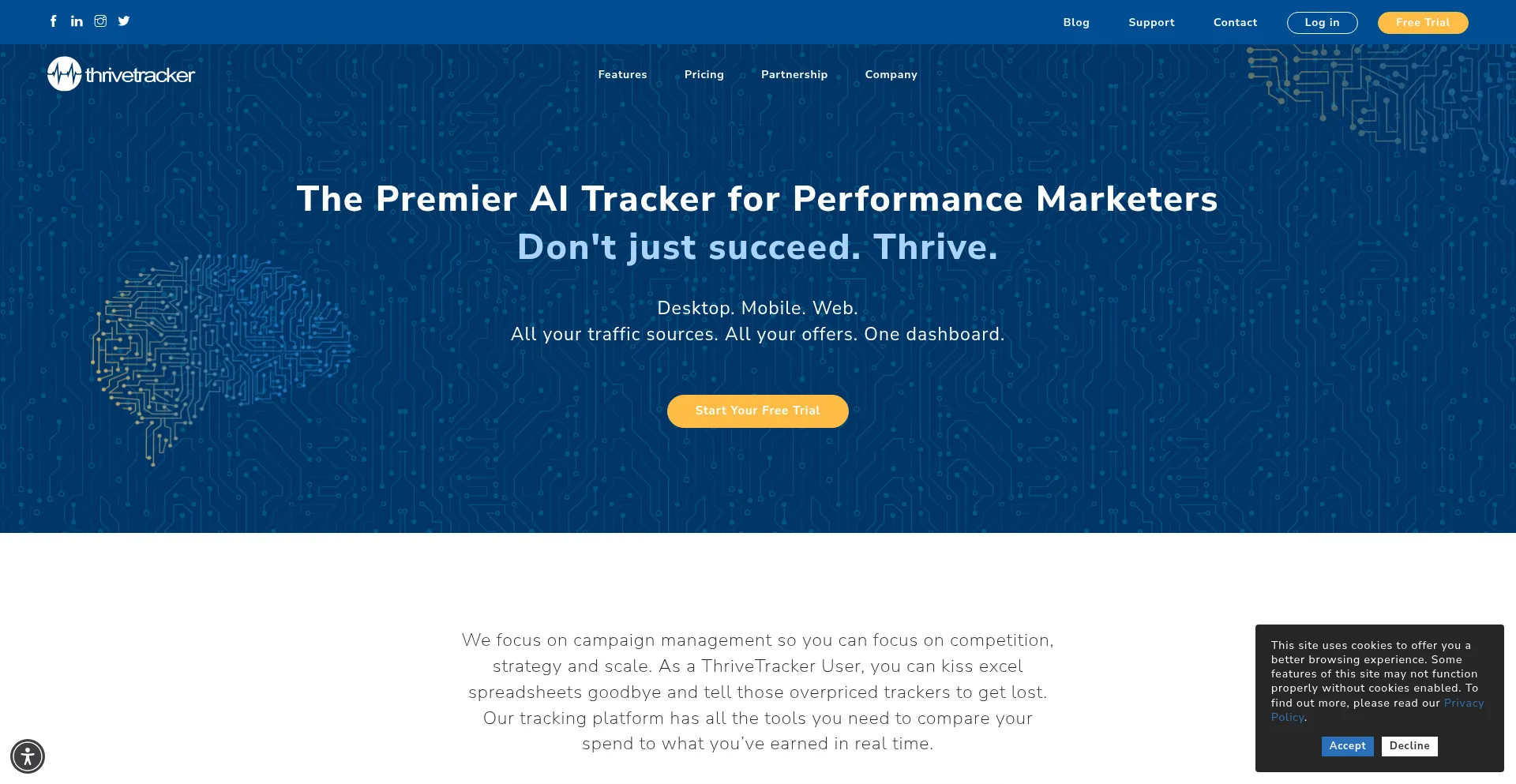 Website screenshot of Thrivetracker.com
