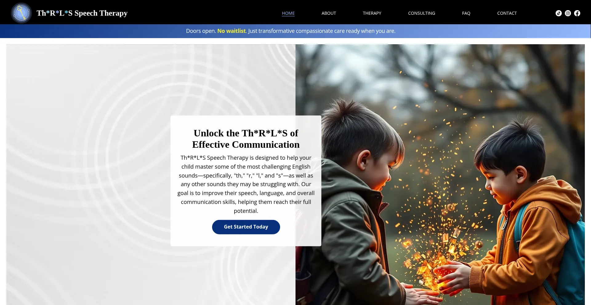 Website screenshot of Thrlsspeechtherapy.net