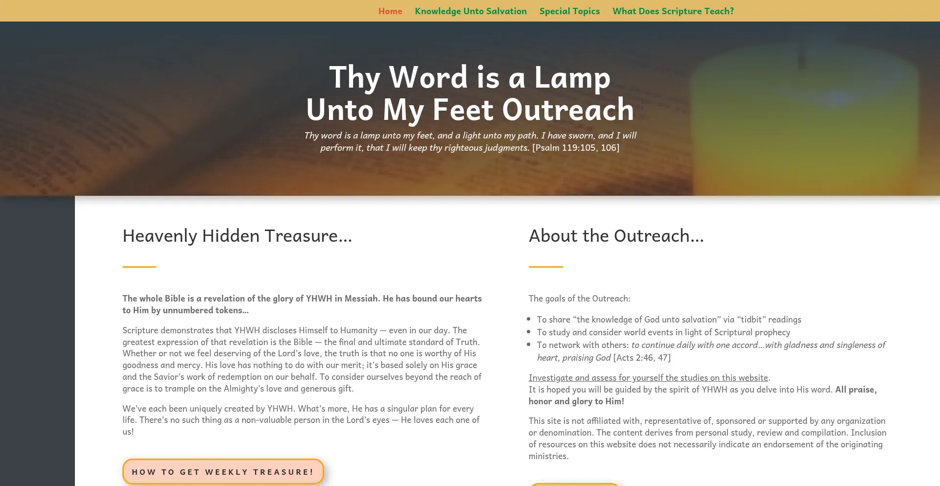 Website screenshot of Thywordisalamp.faith