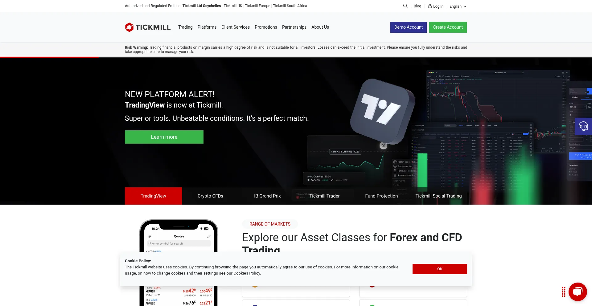 Website screenshot of Tickmill.com