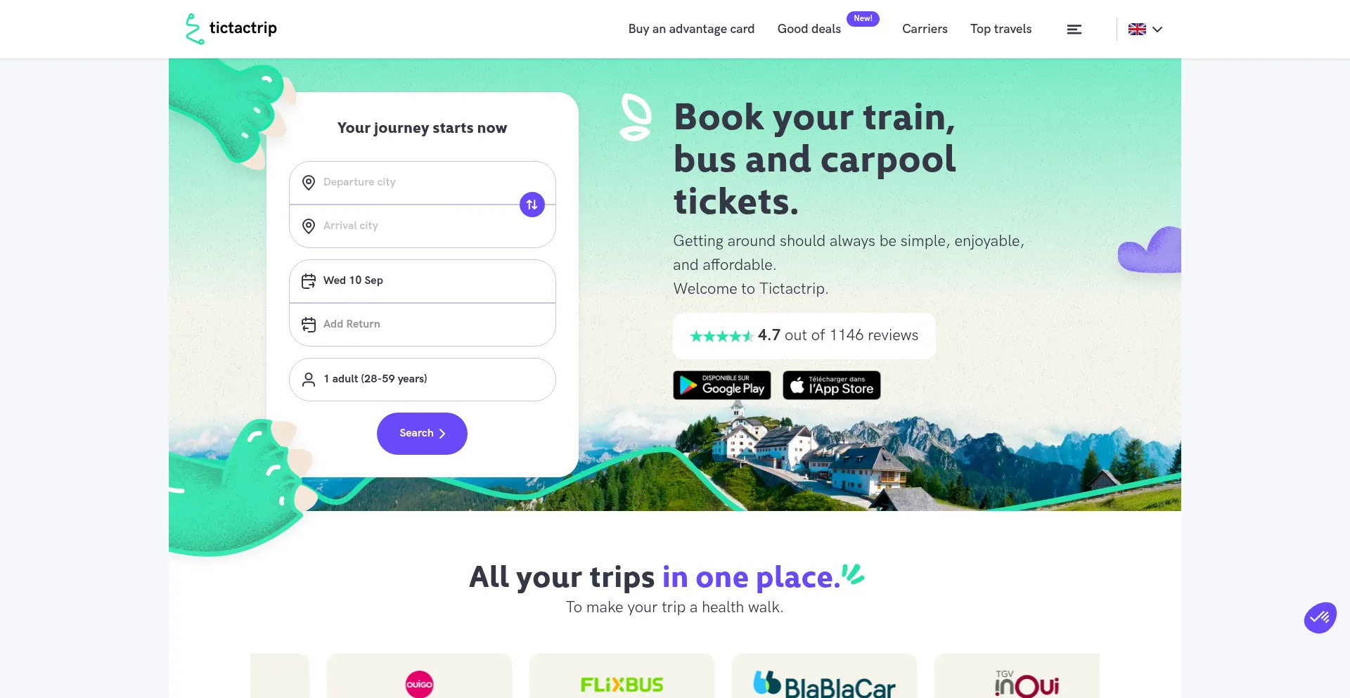 Website screenshot of Tictactrip.eu