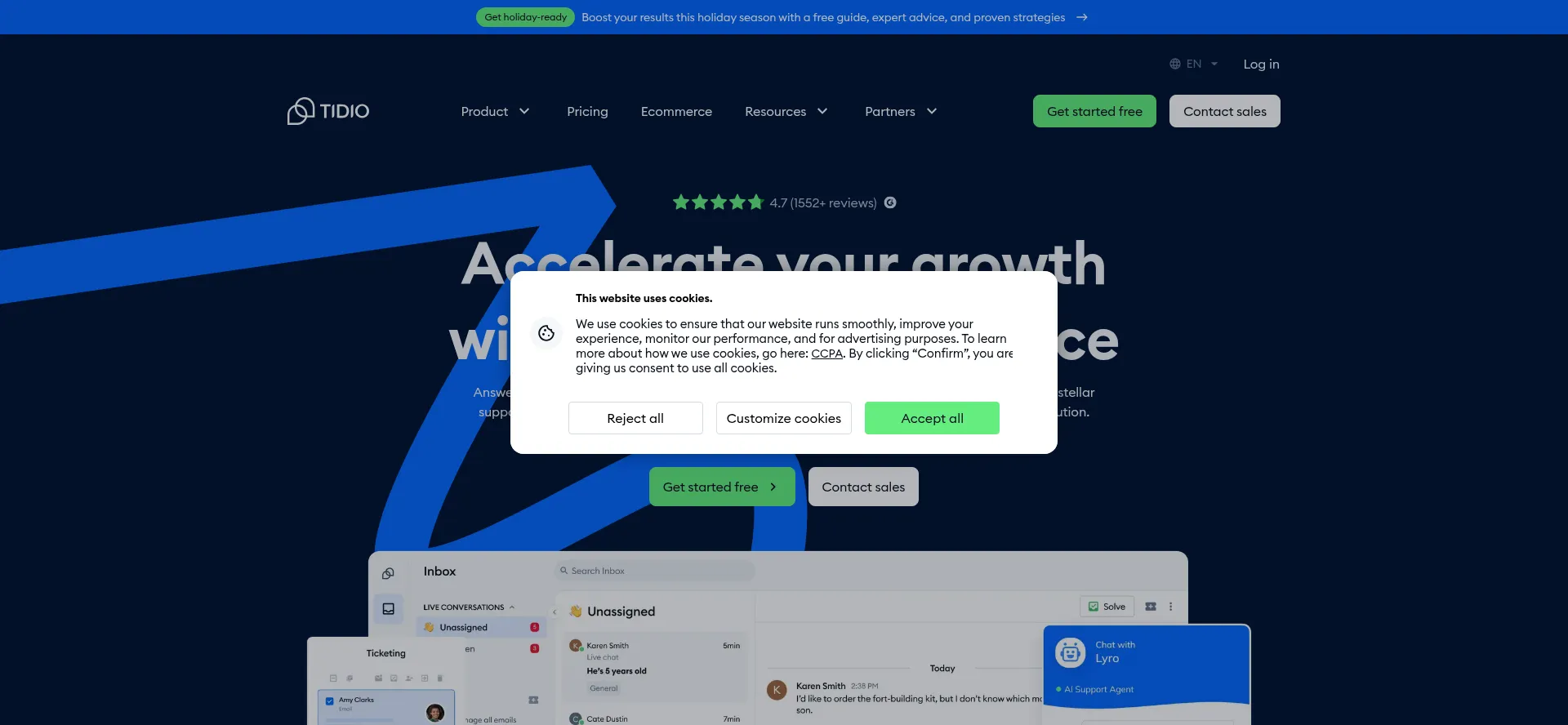 Website screenshot of Tidio.com