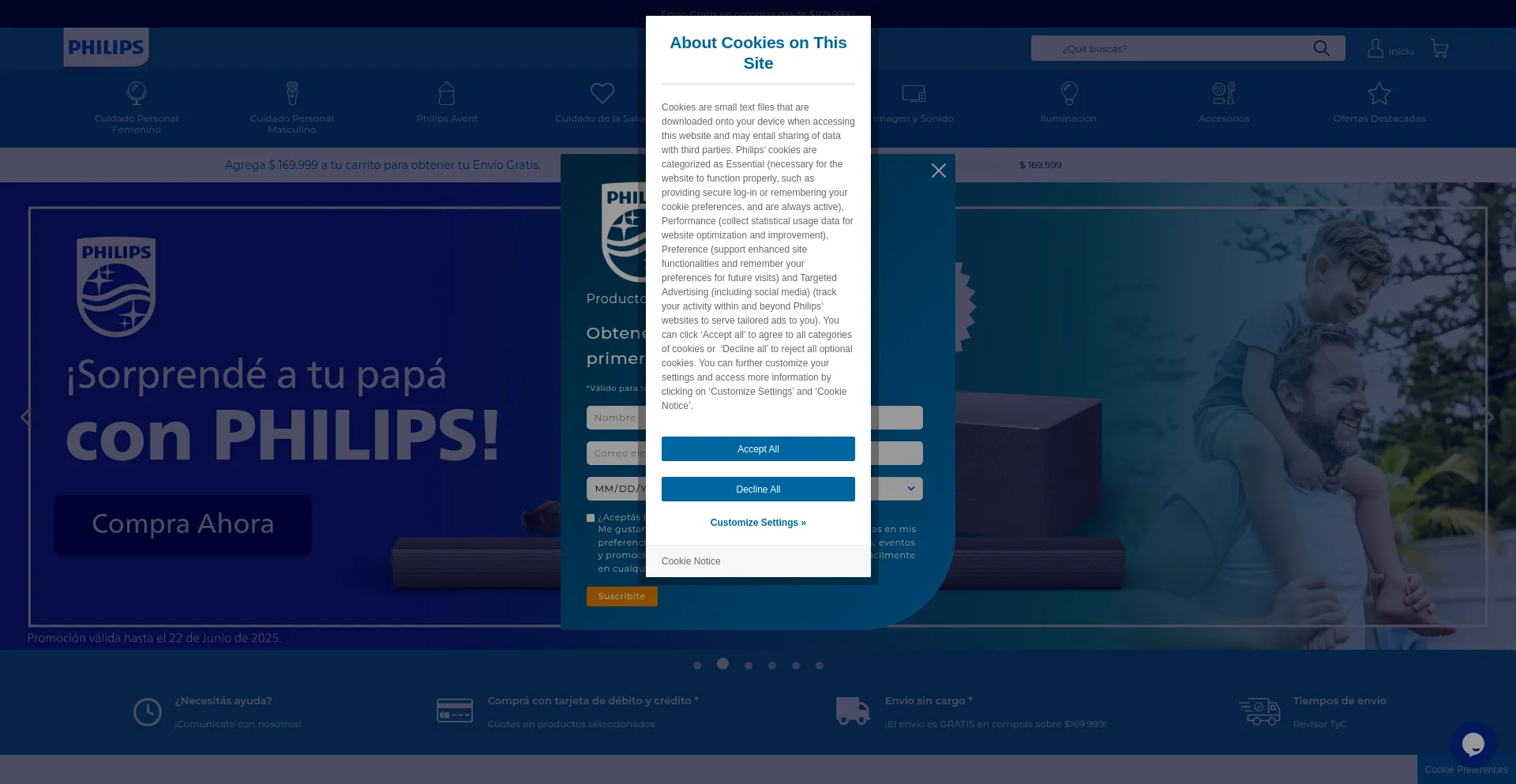 Website screenshot of Tienda.philips.com.ar