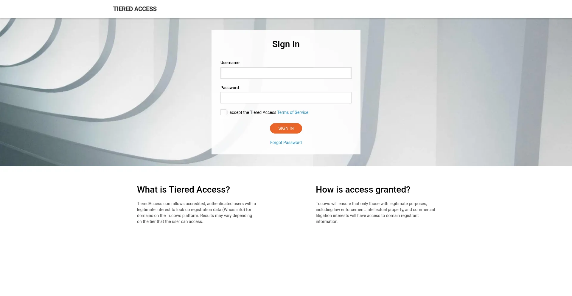 Website screenshot of Tieredaccess.com