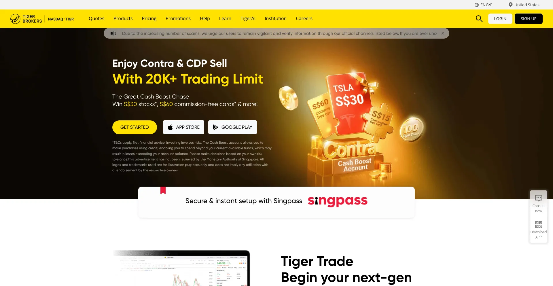 Website screenshot of Tigerbrokers.com.sg