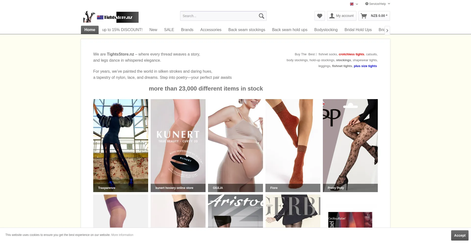 Website screenshot of Tightsstore.nz