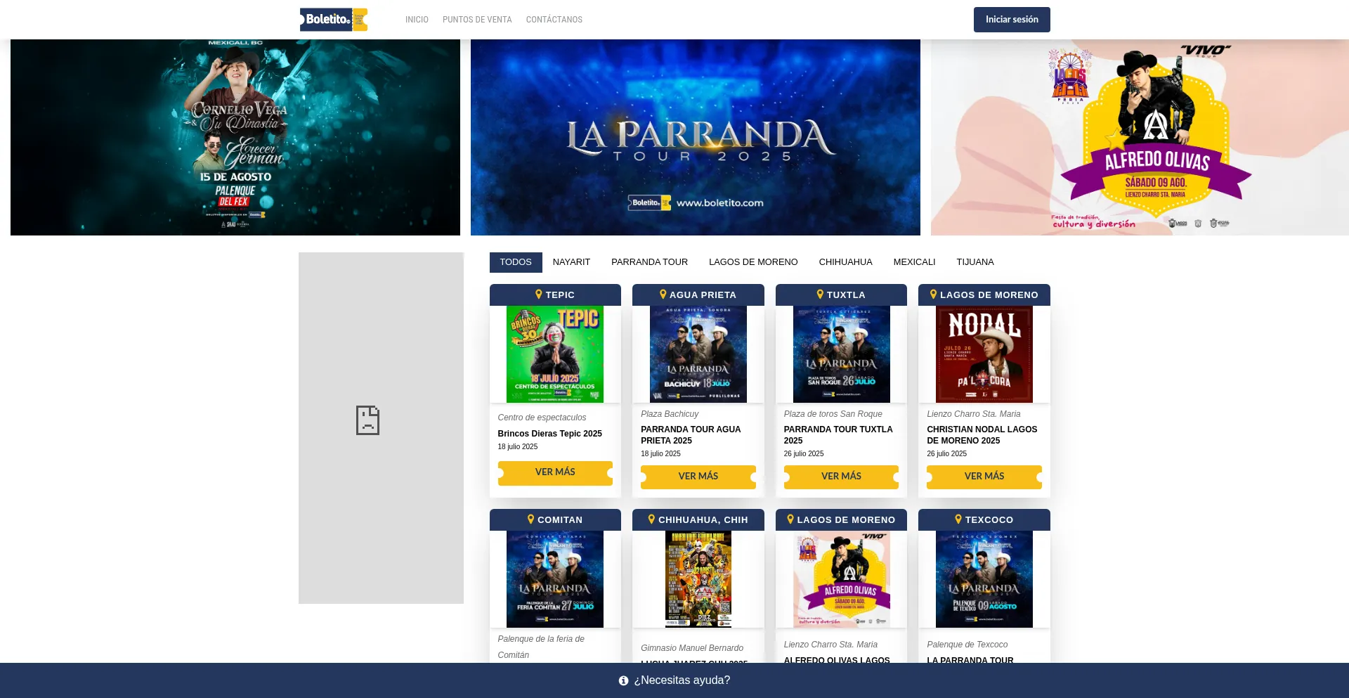 Website screenshot of Tijuana.boletito.com
