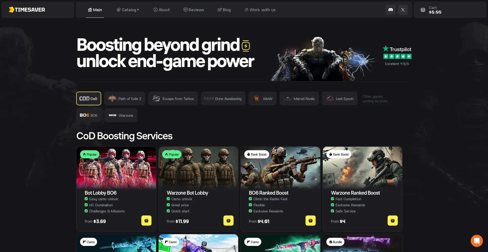 Website screenshot of Timesaver.gg