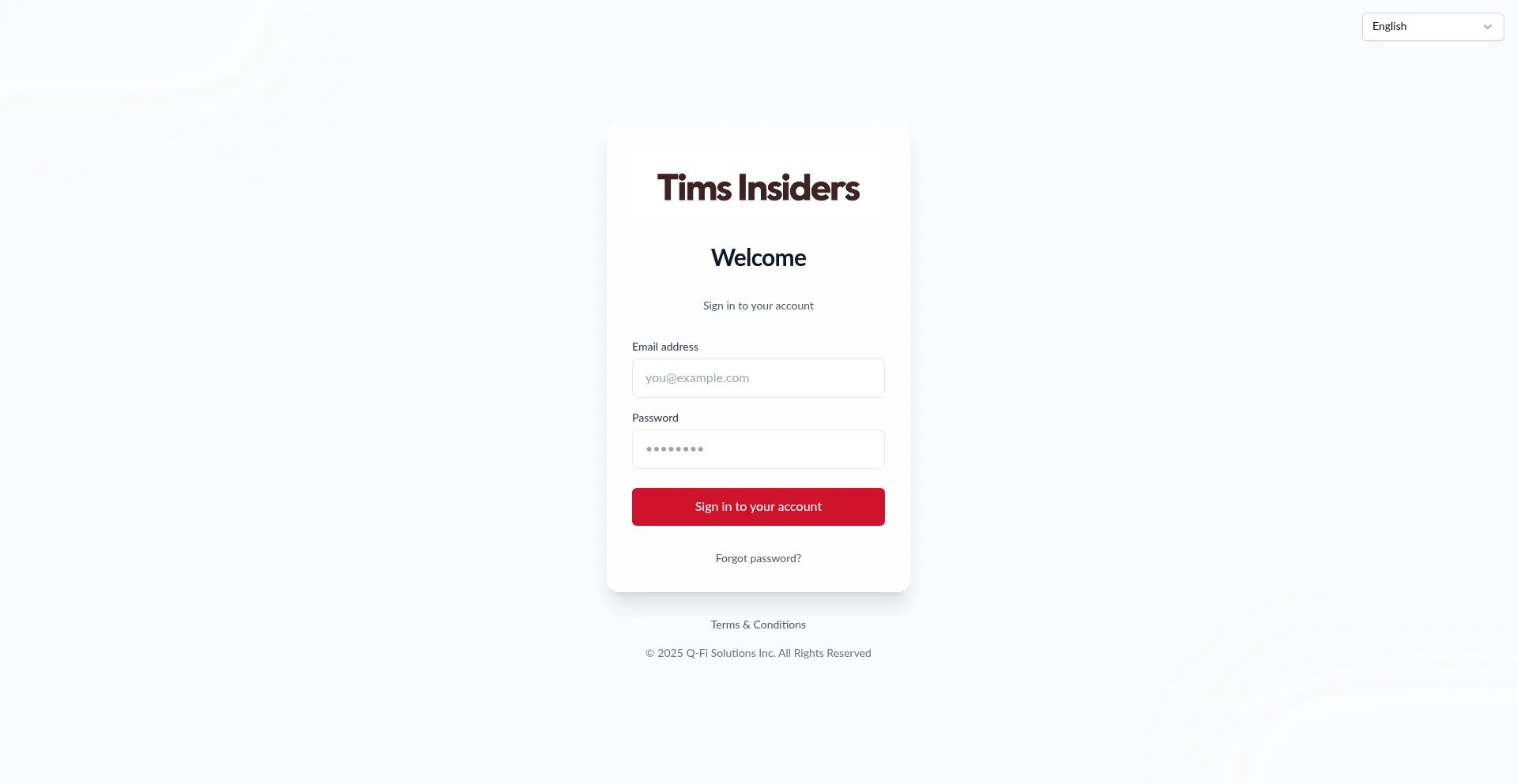 Website screenshot of Tims-insiders.qfiapps.io