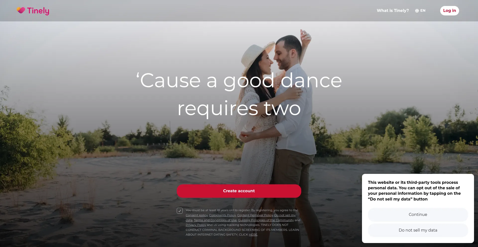 Website screenshot of Tinely.com