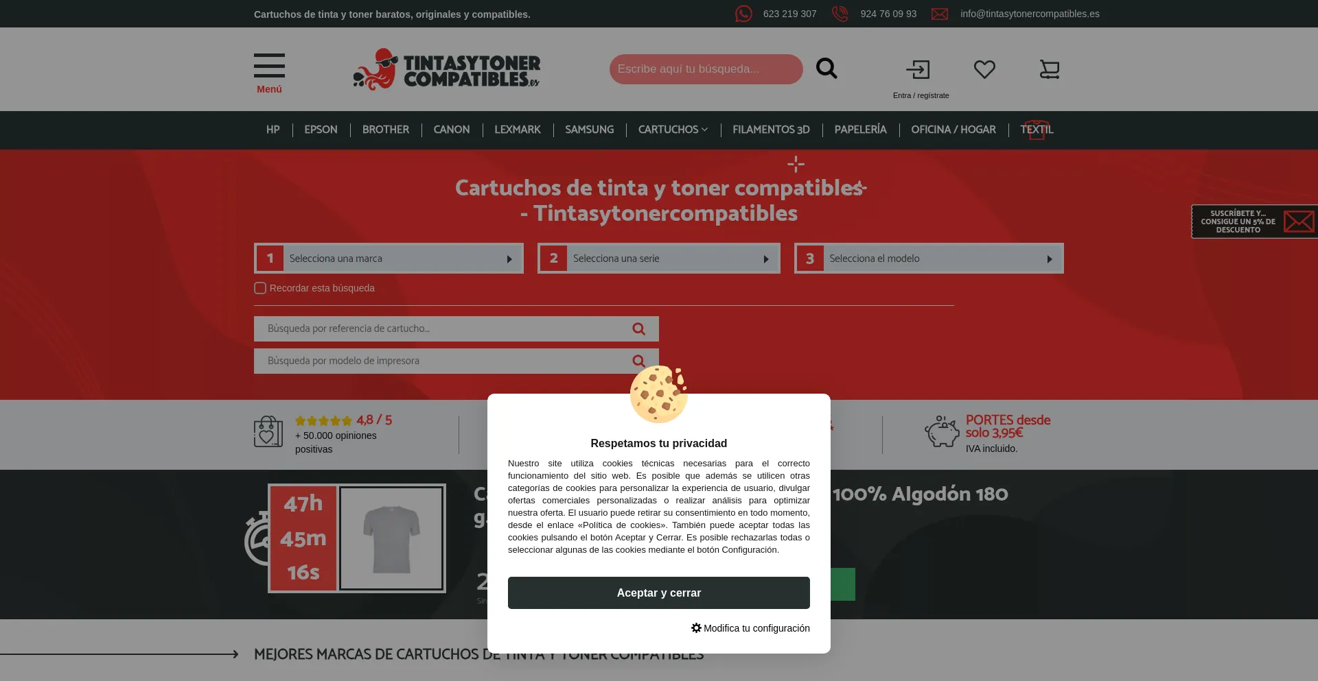 Website screenshot of Tintasytonercompatibles.es