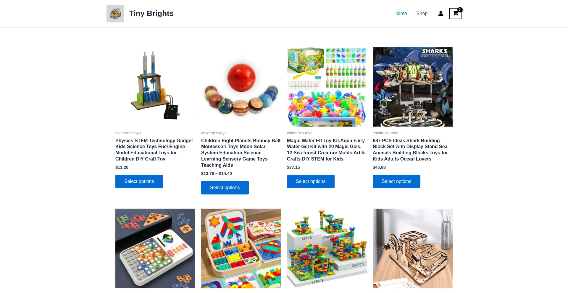Website screenshot of Tinybrights.shop