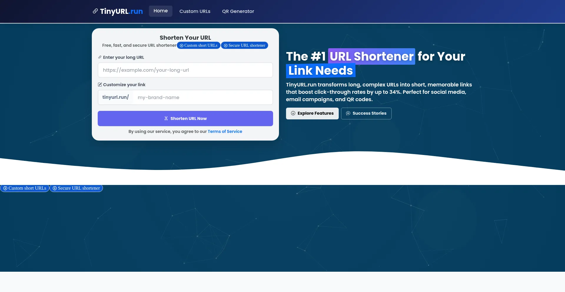 Website screenshot of Tinyurl.run