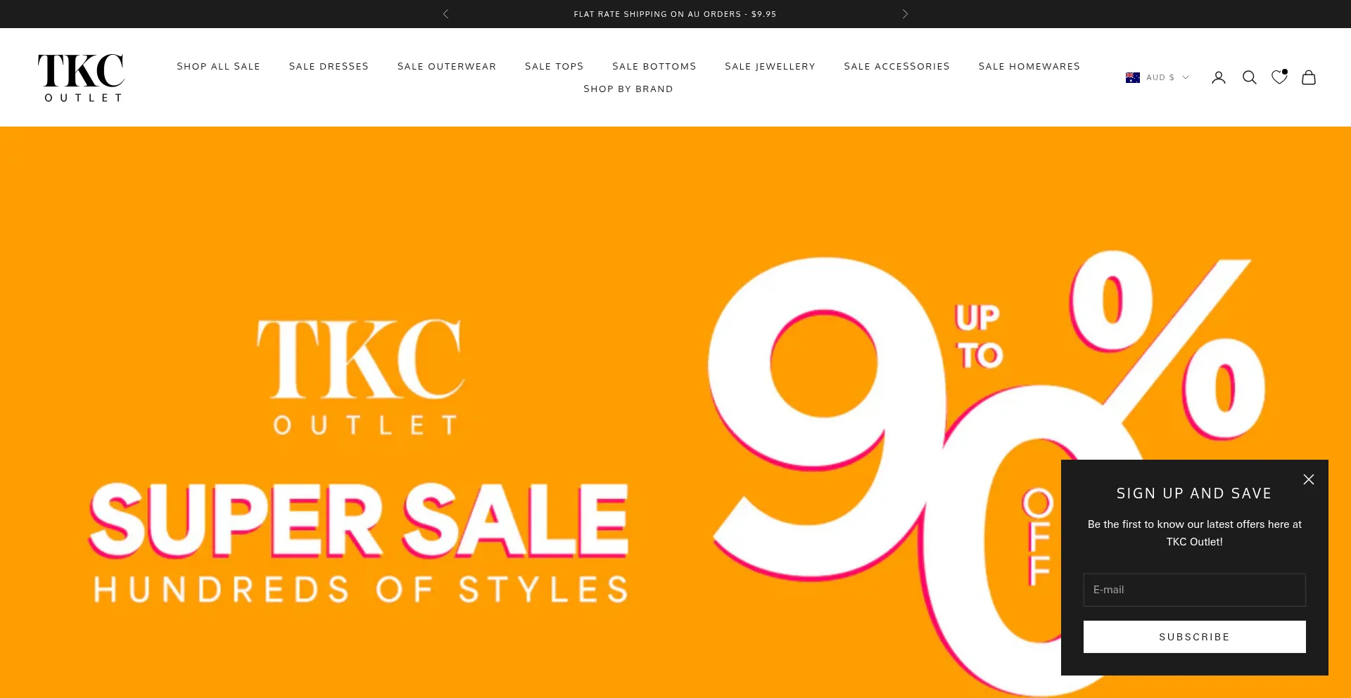 Website screenshot of Tkc-outlet.com.au