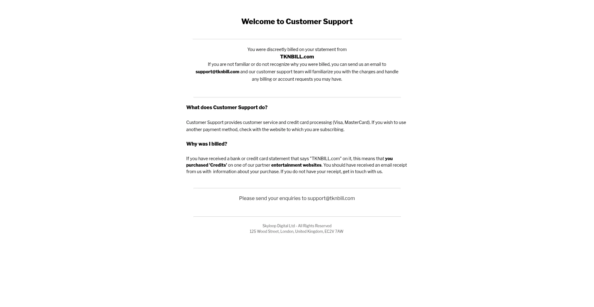 Website screenshot of Tknbill.com