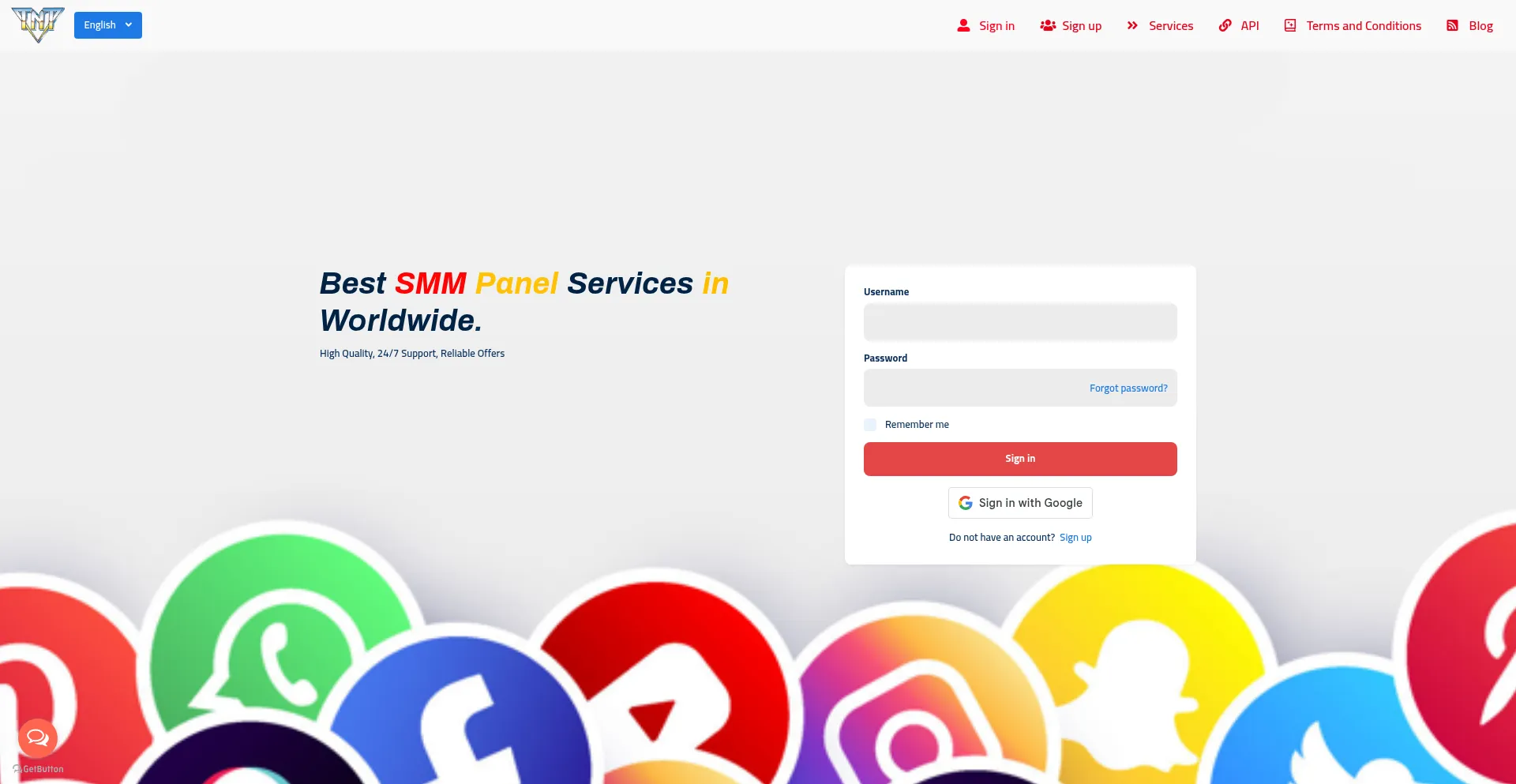 Website screenshot of Tntsmm.in