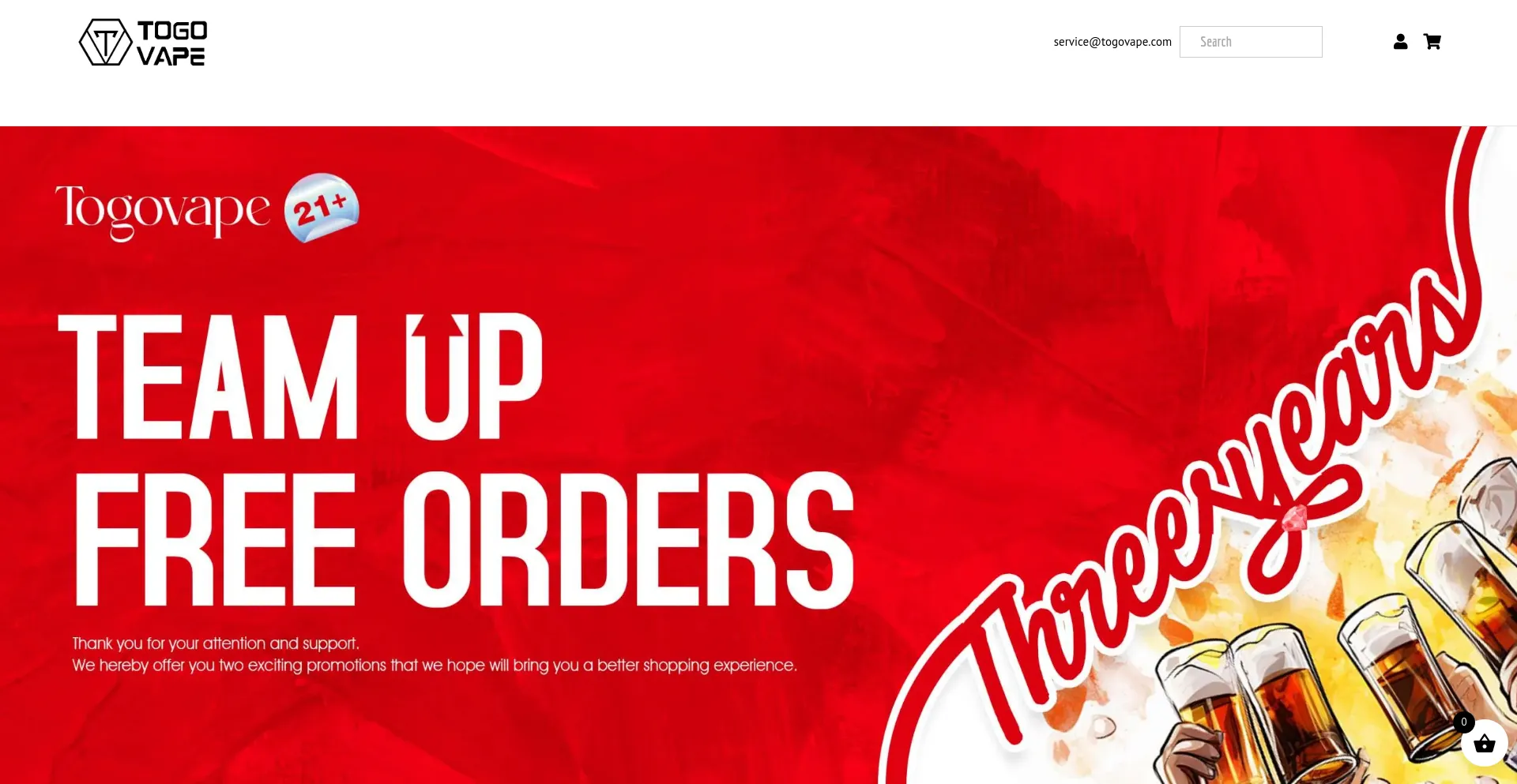 Website screenshot of Togovape.com