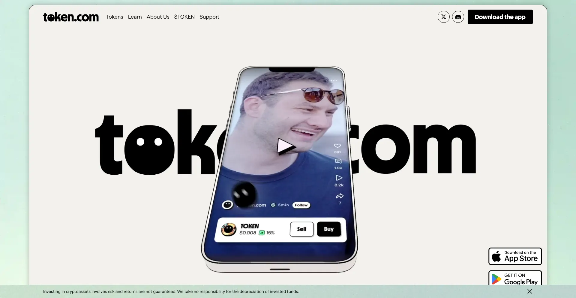 Website screenshot of Token.com