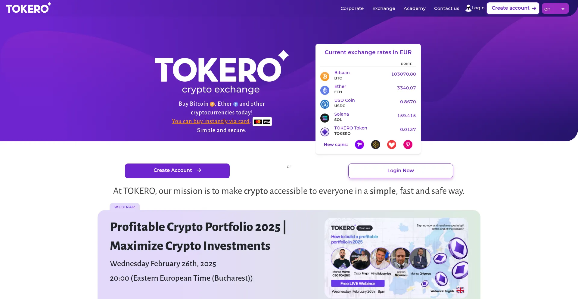 Website screenshot of Tokero.com