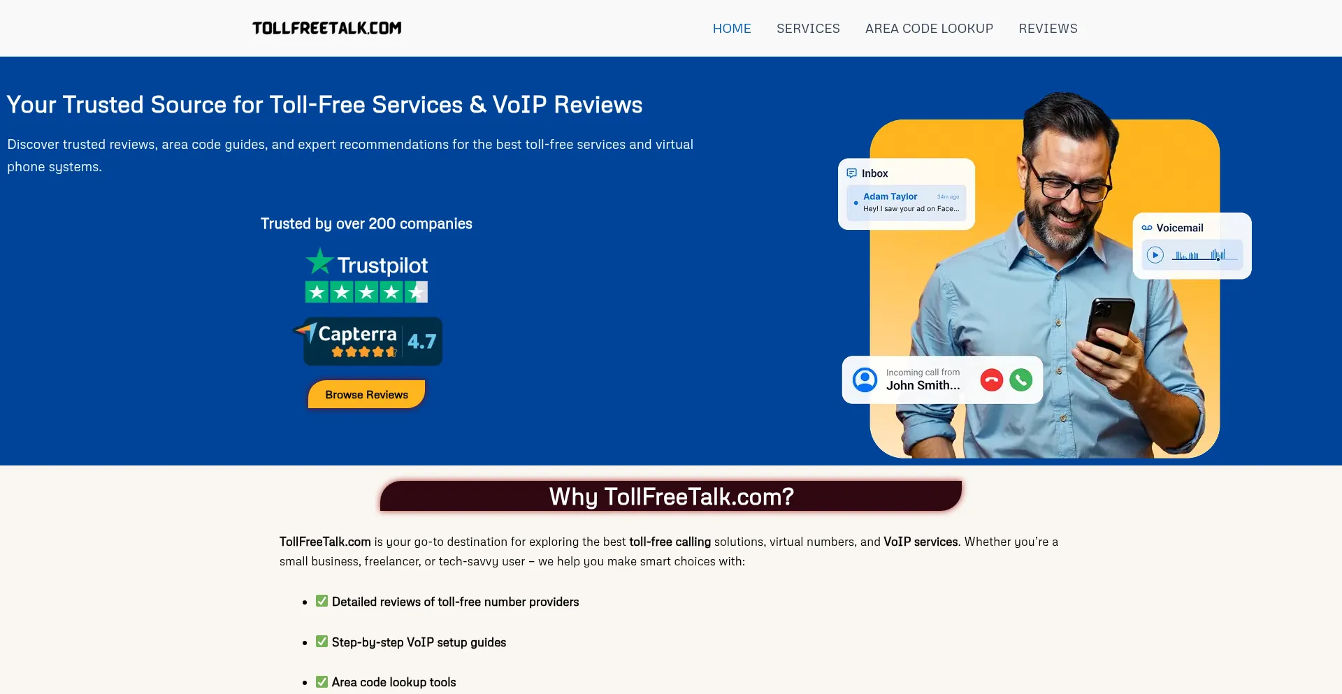 Website screenshot of Tollfreetalk.com