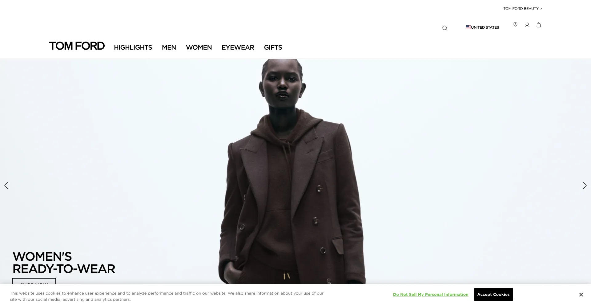 Website screenshot of Tomfordfashion.com