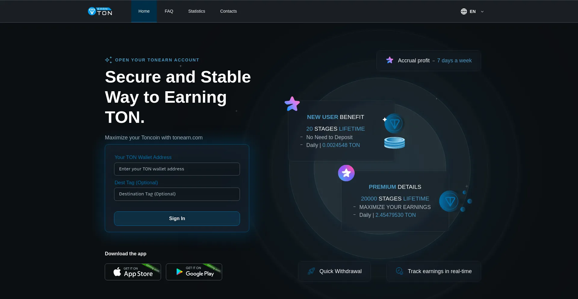 Website screenshot of Tonearn.com