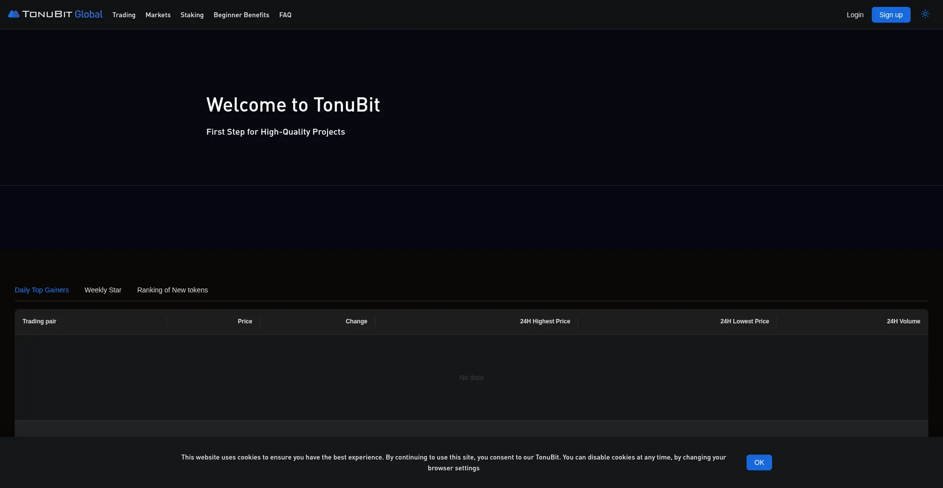 Website screenshot of Tonubit.com