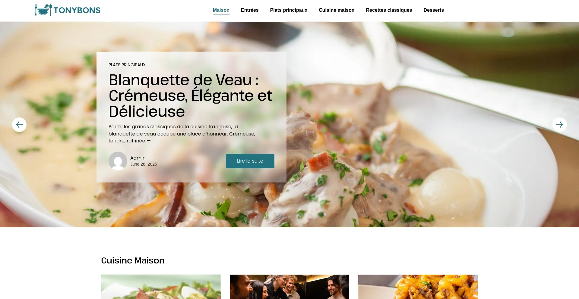 Website screenshot of Tonybons.com