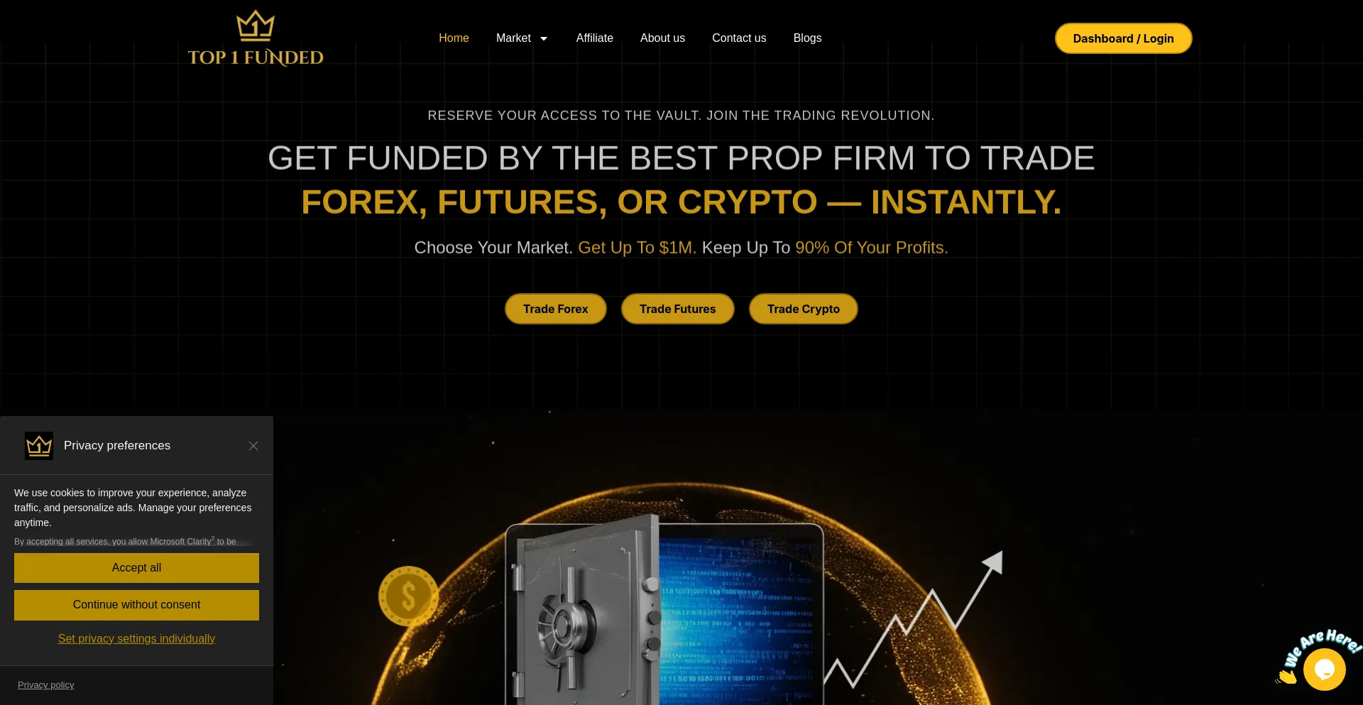 Website screenshot of Top1funded.com