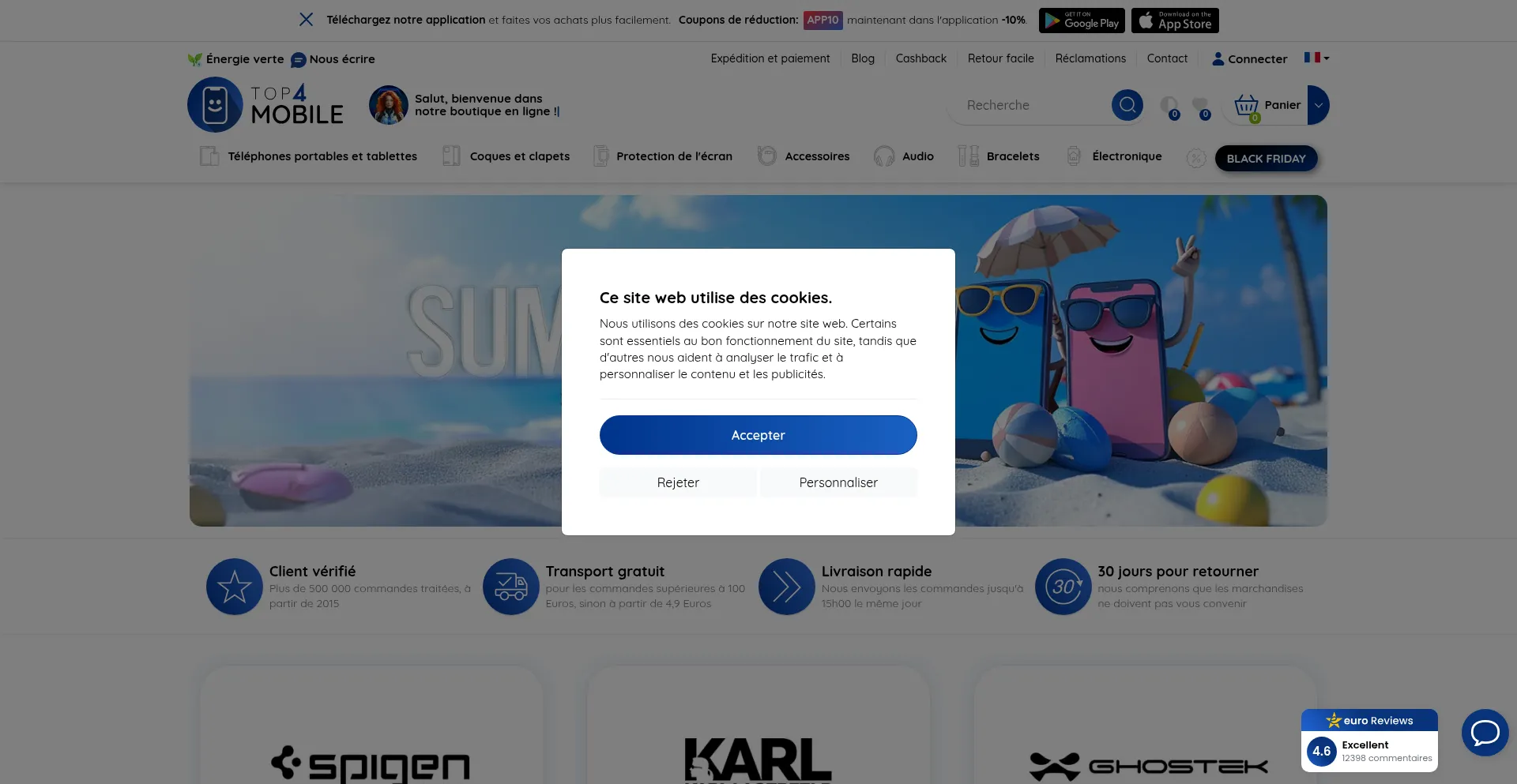 Website screenshot of Top4mobile.fr