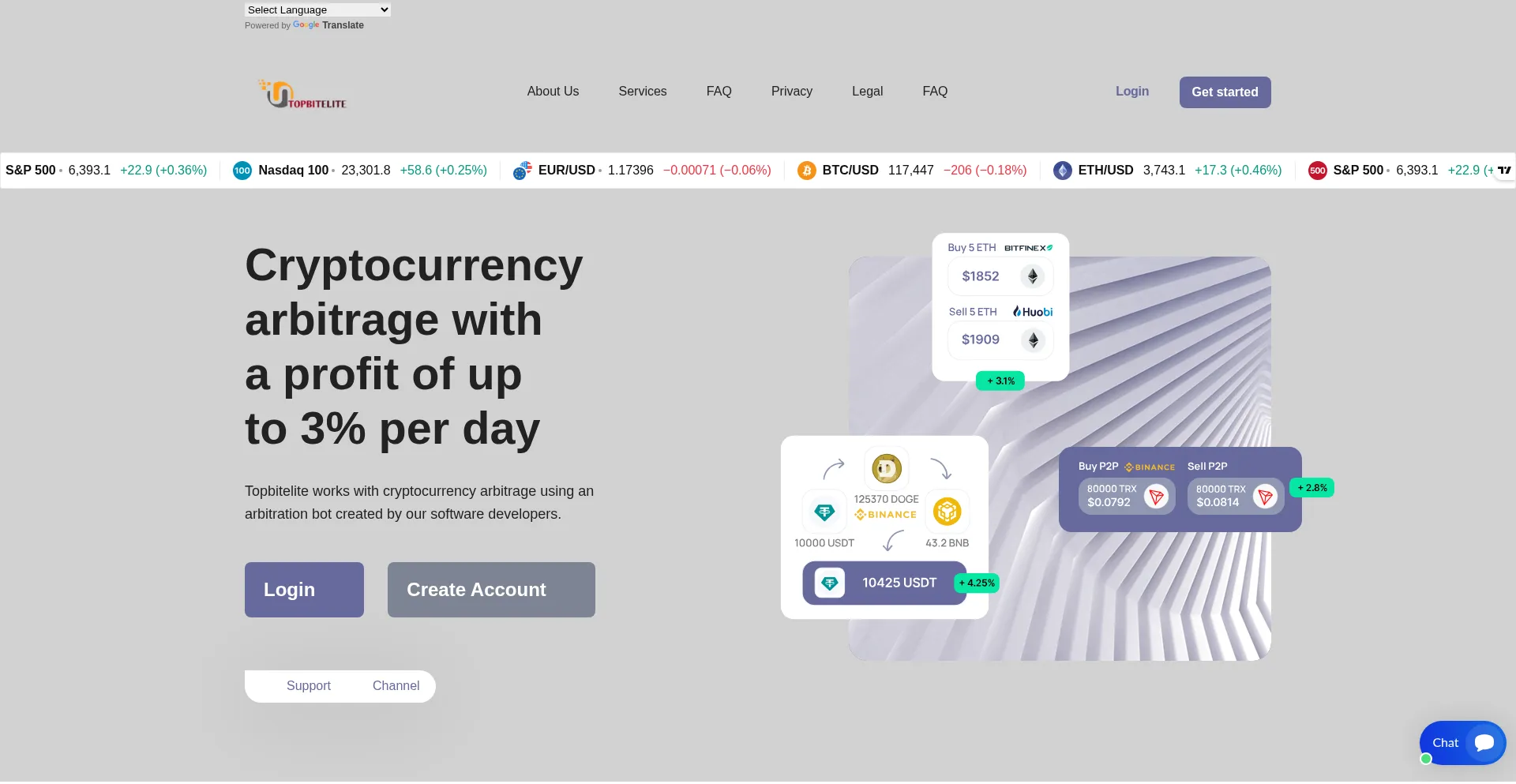 Website screenshot of Topbitelite.com