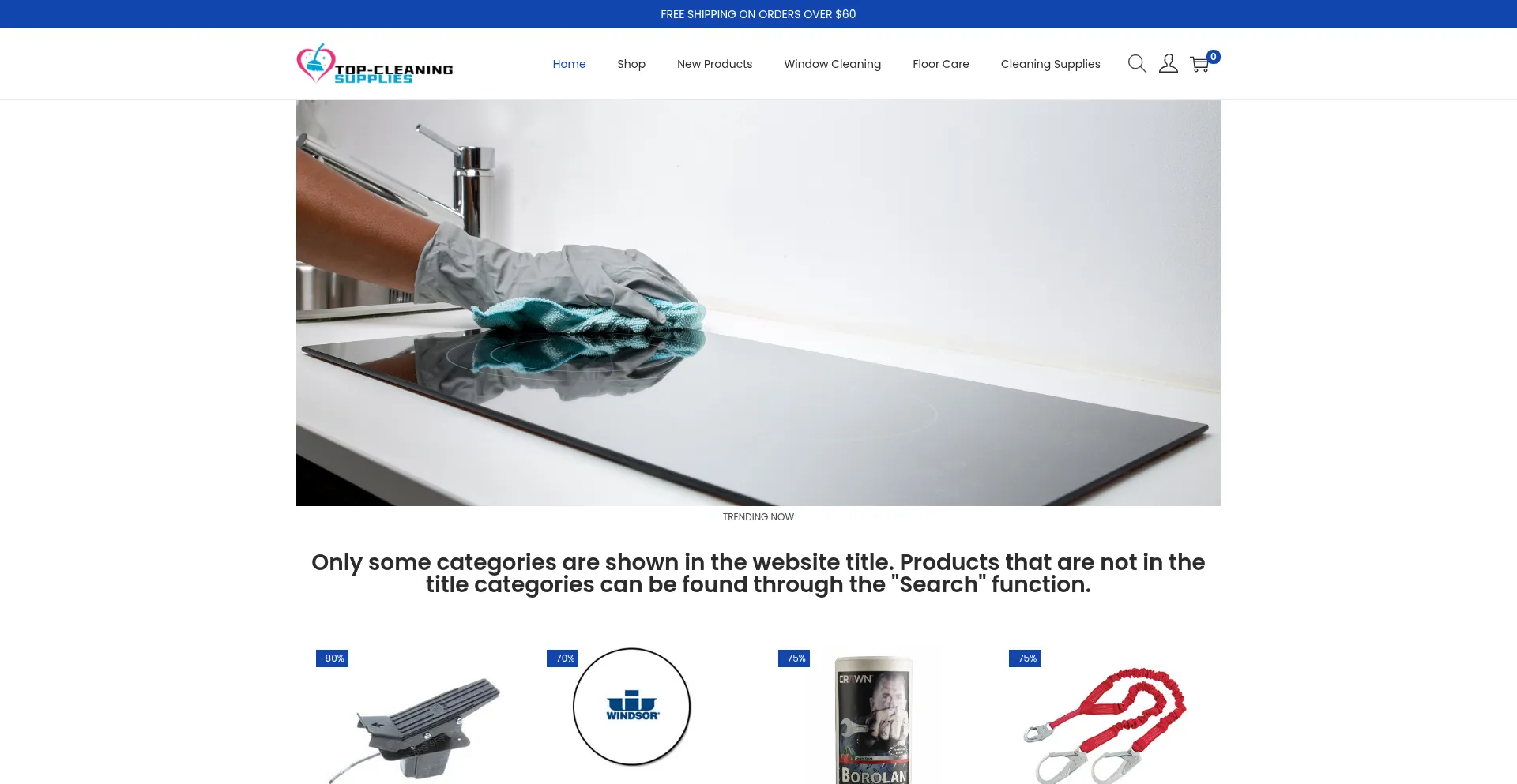 Website screenshot of Topcleaningsupplies.com