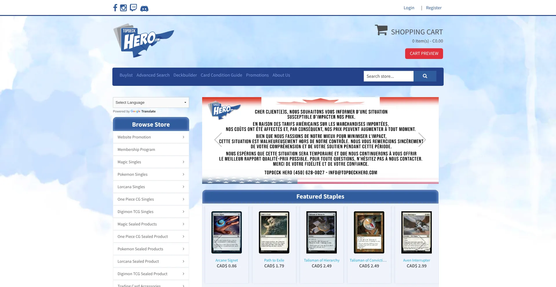 Website screenshot of Topdeckhero.com