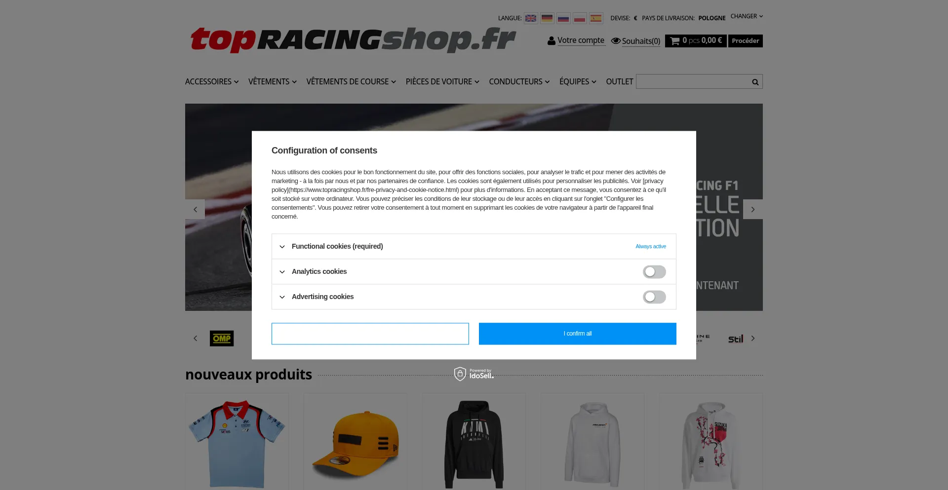 Website screenshot of Topracingshop.fr