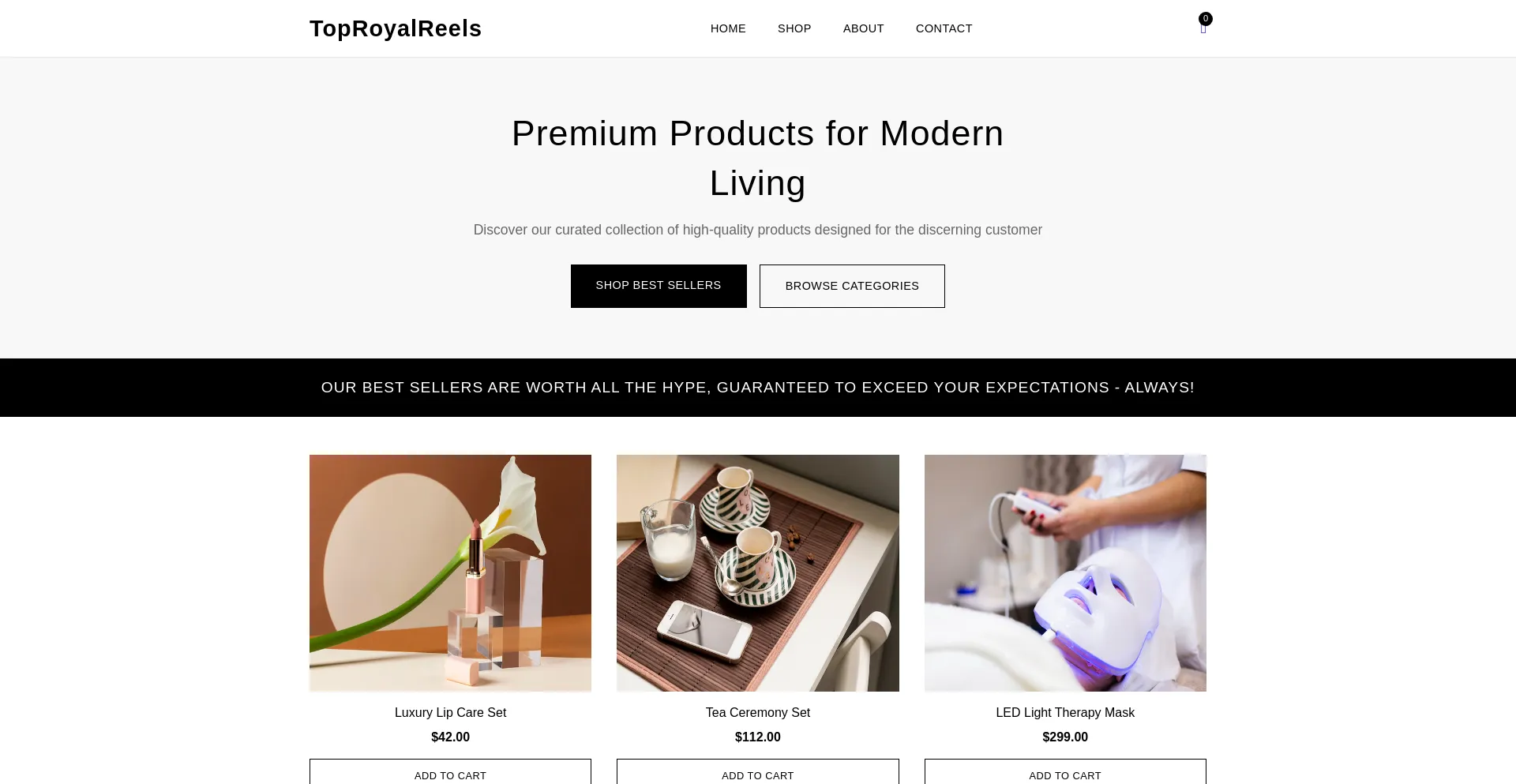 Website screenshot of Toproyalreels.com