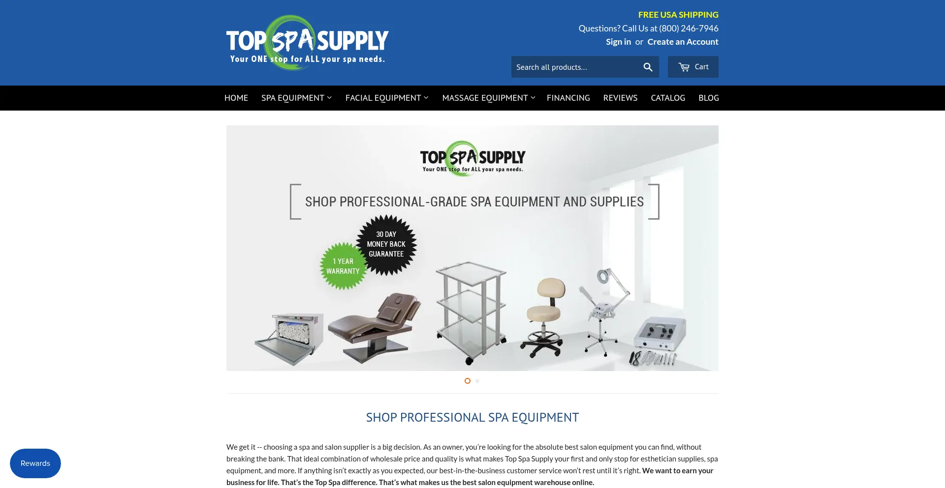 Website screenshot of Topspasupply.com