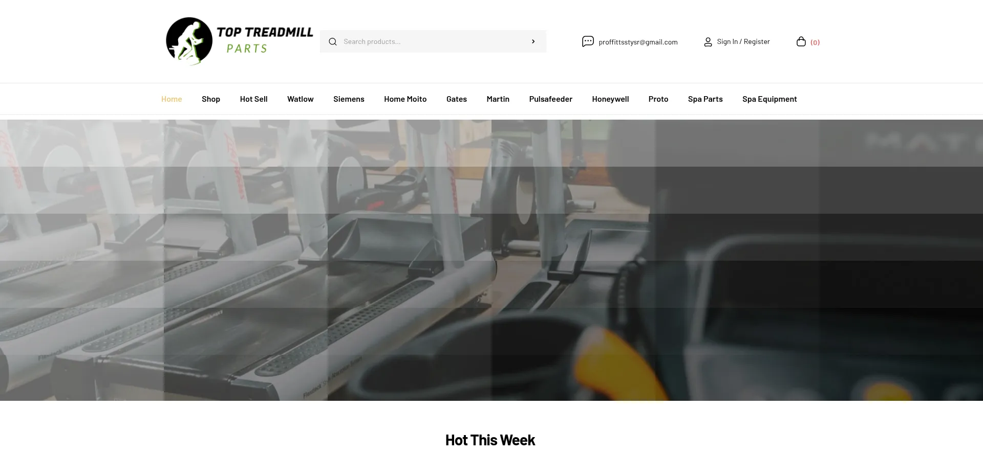 Website screenshot of Toptreadmillparts.com