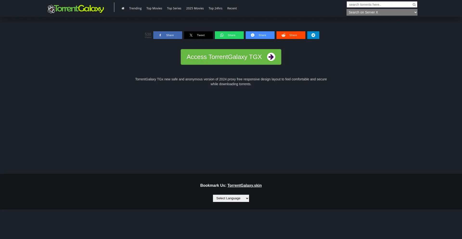 Website screenshot of Torrentgalaxy.hair