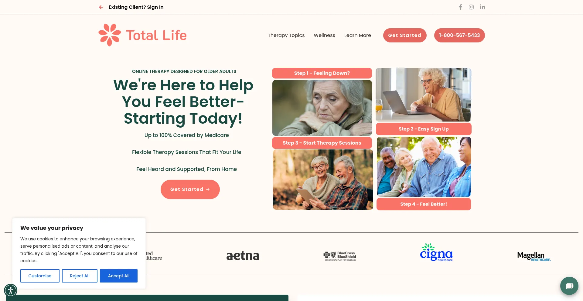 Website screenshot of Totallife.com