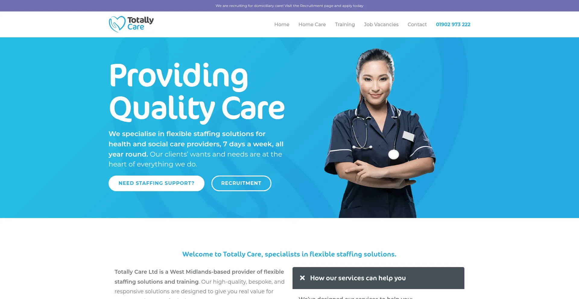 Website screenshot of Totallycare.uk
