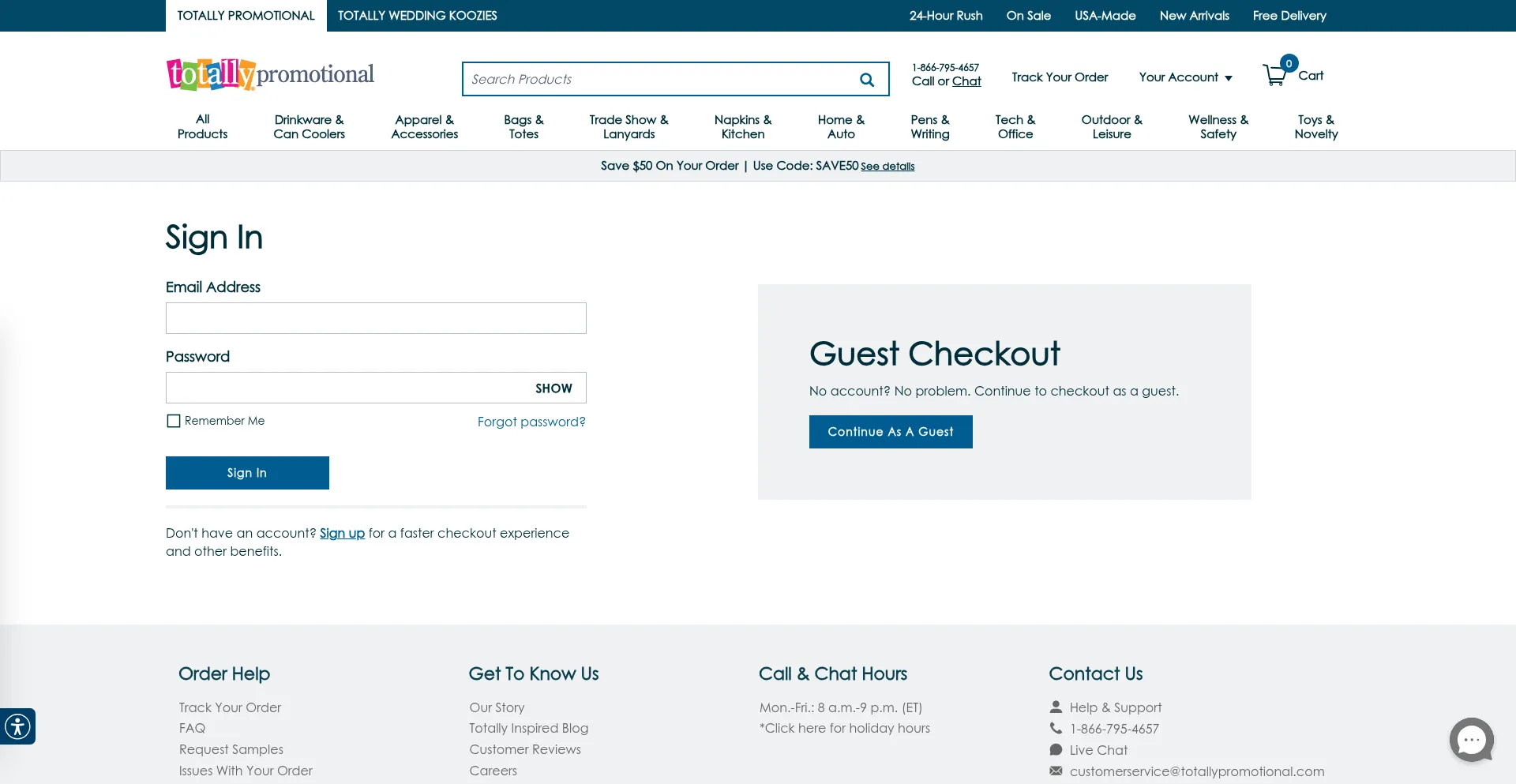 Website screenshot of Totallypromotional.com