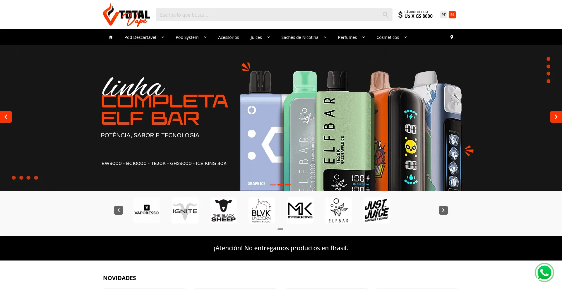 Website screenshot of Totalvape.com.py