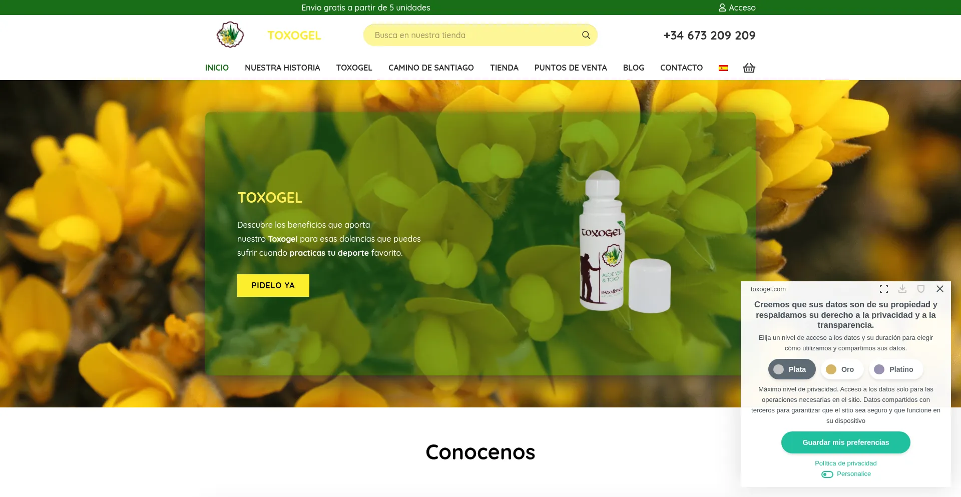 Website screenshot of Toxogel.com